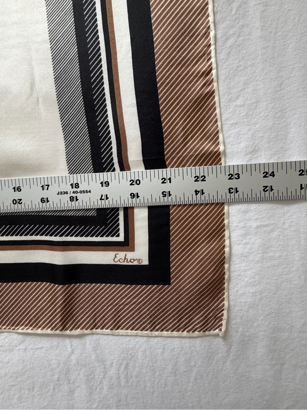 Echo Vintage Echo signed rolled-edge silk scarf featuring a brown, black, and wh - Picture 9 of 10